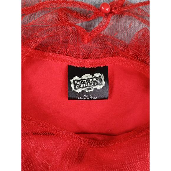Beetlejuice Costume Girls XL 14 Red Kids Lydia Deetz Dress Long Sleeve Tier NWT - Picture 2 of 8